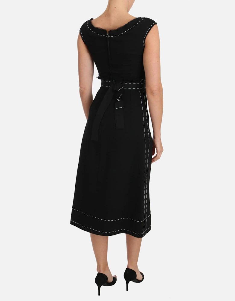 Aline Midi Dress Contrast Stitch Women - Black Dresses