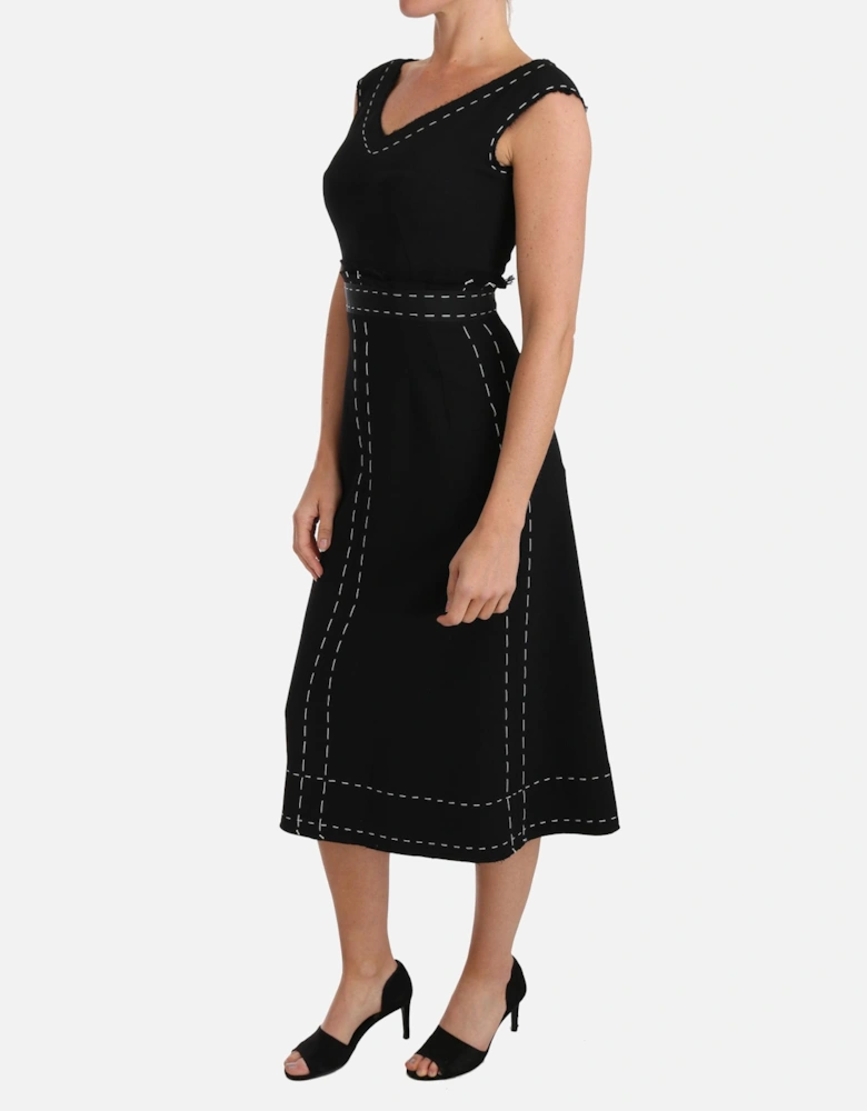 Aline Midi Dress Contrast Stitch Women - Black Dresses