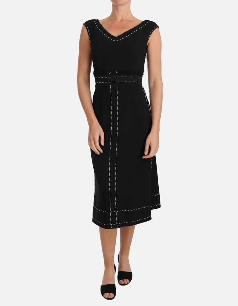 Aline Midi Dress Contrast Stitch Women - Black Dresses