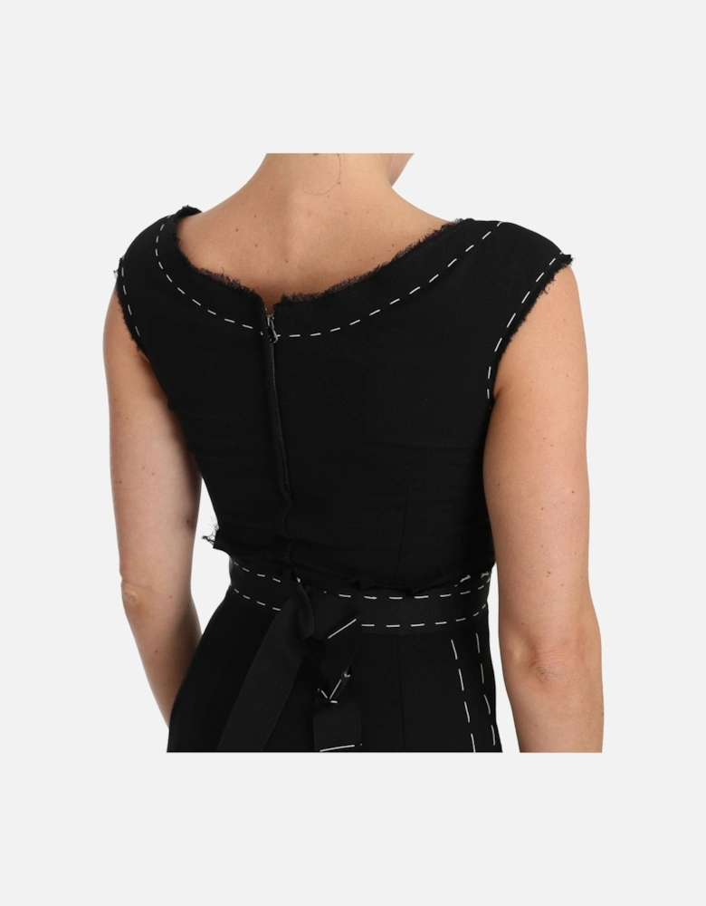 Aline Midi Dress Contrast Stitch Women - Black Dresses