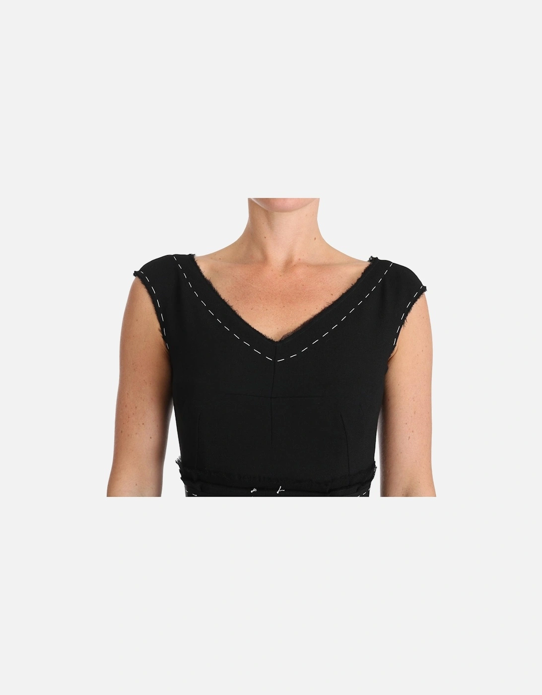 Aline Midi Dress Contrast Stitch Women - Black Dresses