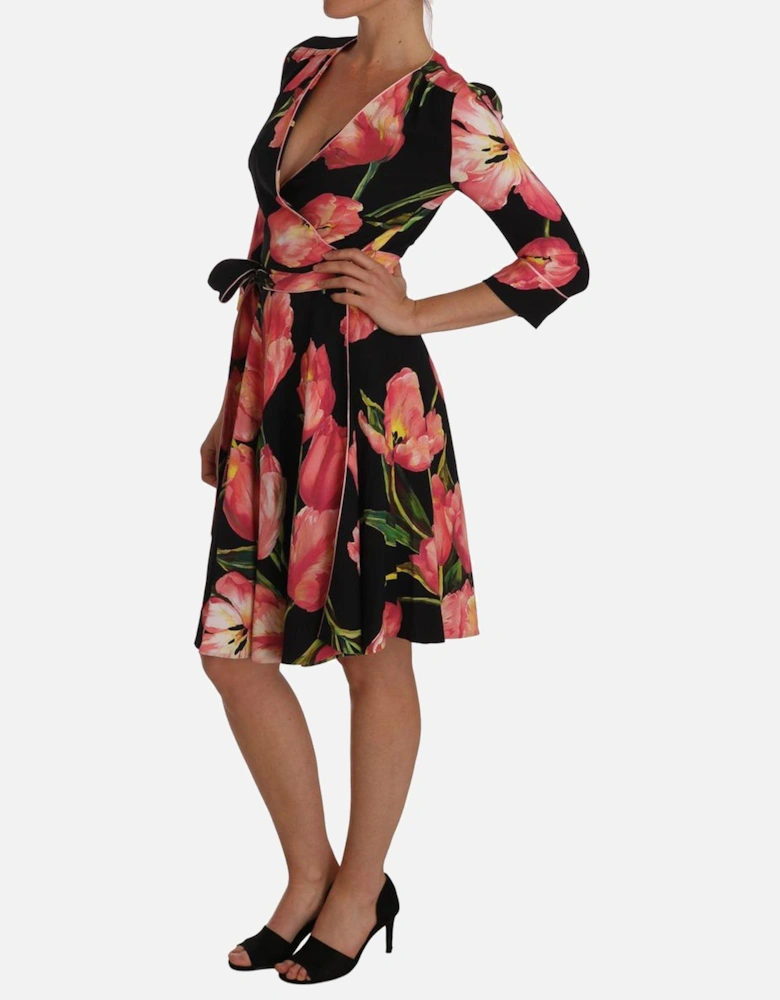 Dolce Gabbana Tulip Print Wrap Dress Women - Black Dresses