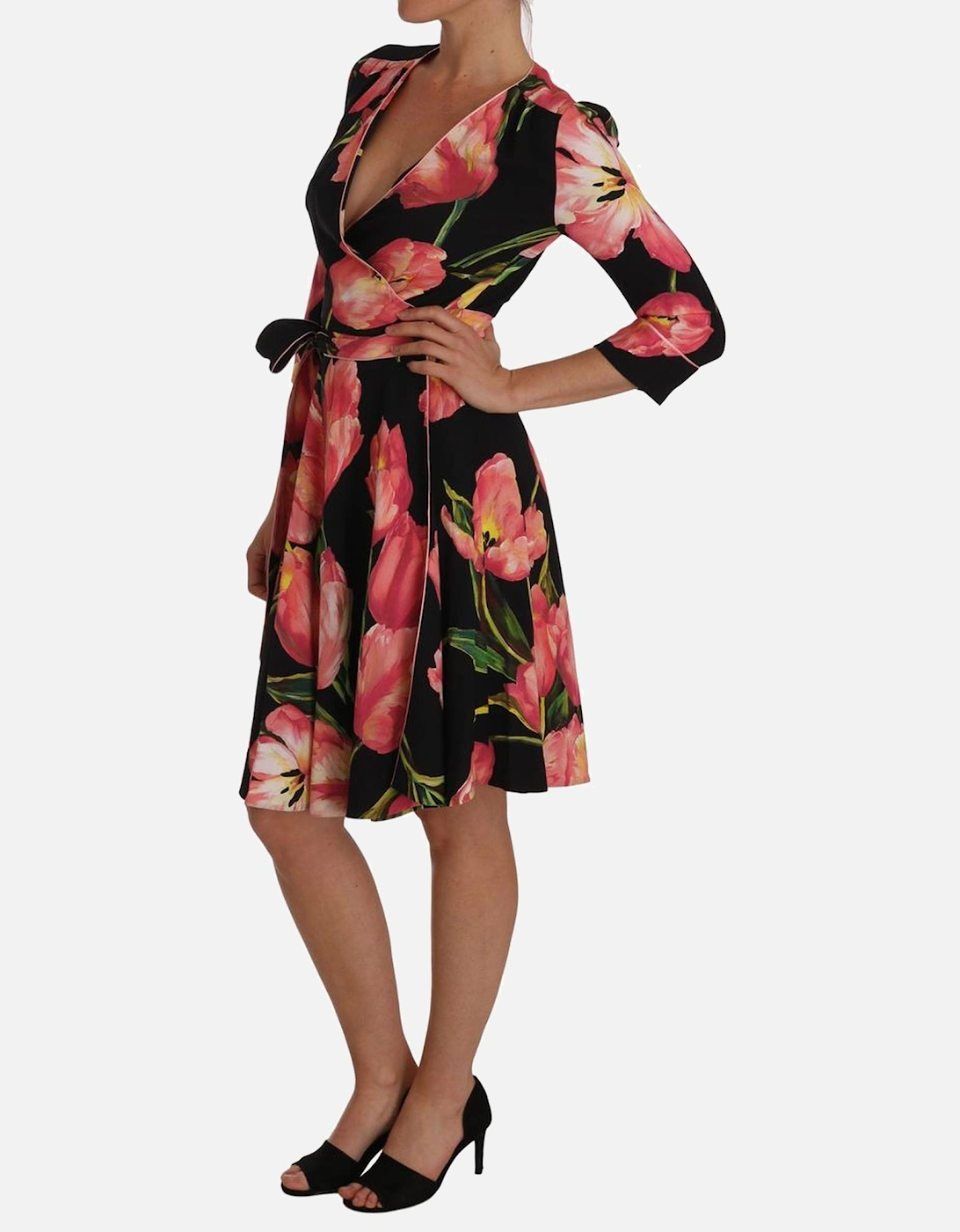 Dolce Gabbana Tulip Print Wrap Dress Women - Black Dresses