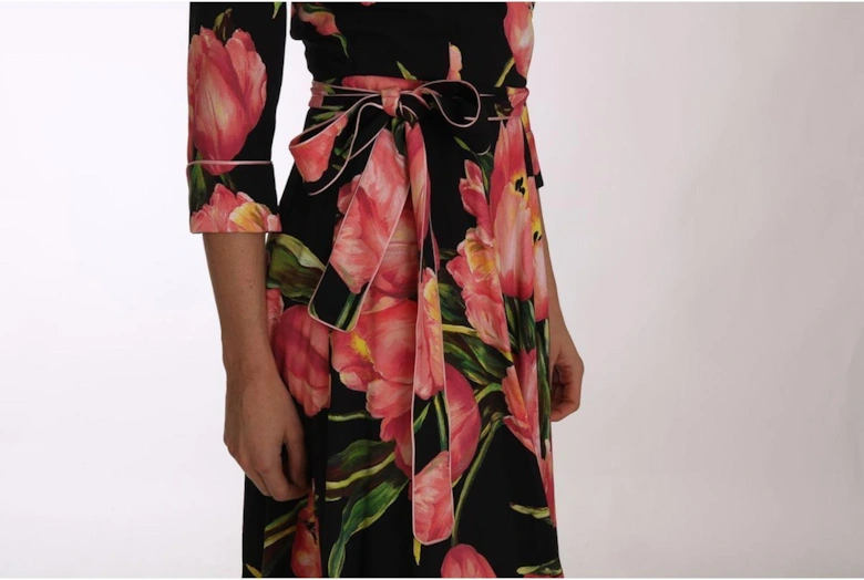 Dolce Gabbana Tulip Print Wrap Dress Women - Black Dresses