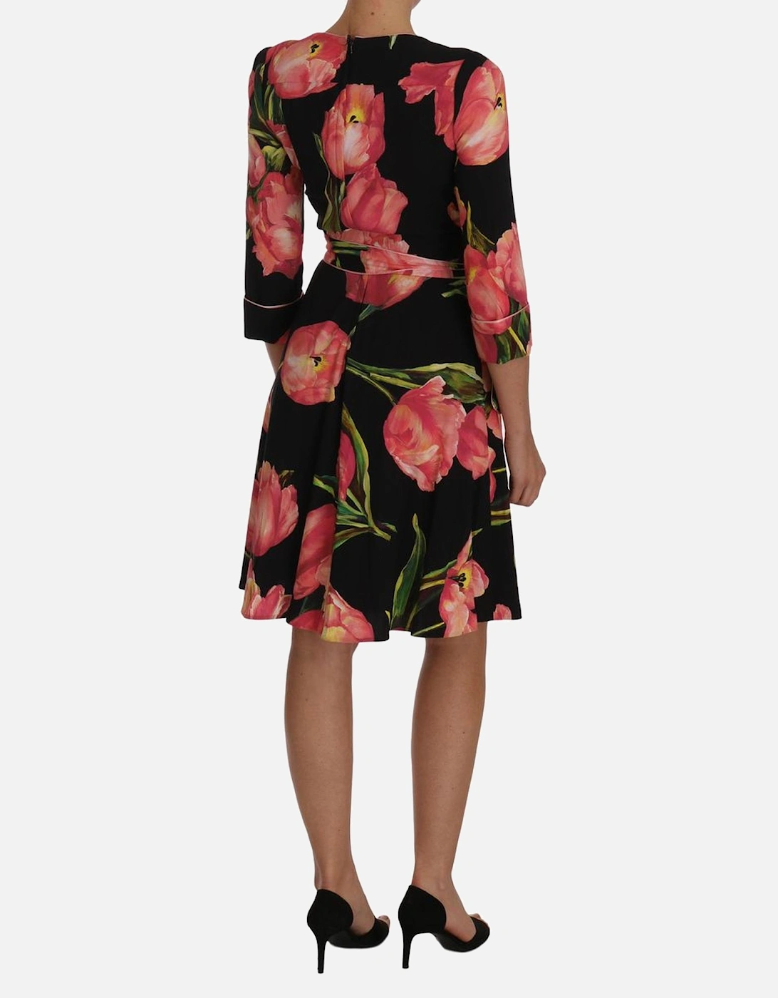 Dolce Gabbana Tulip Print Wrap Dress Women - Black Dresses
