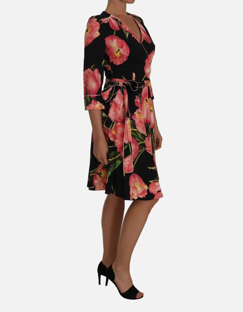 Dolce Gabbana Tulip Print Wrap Dress Women - Black Dresses