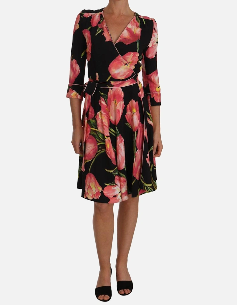 Dolce Gabbana Tulip Print Wrap Dress Women - Black Dresses