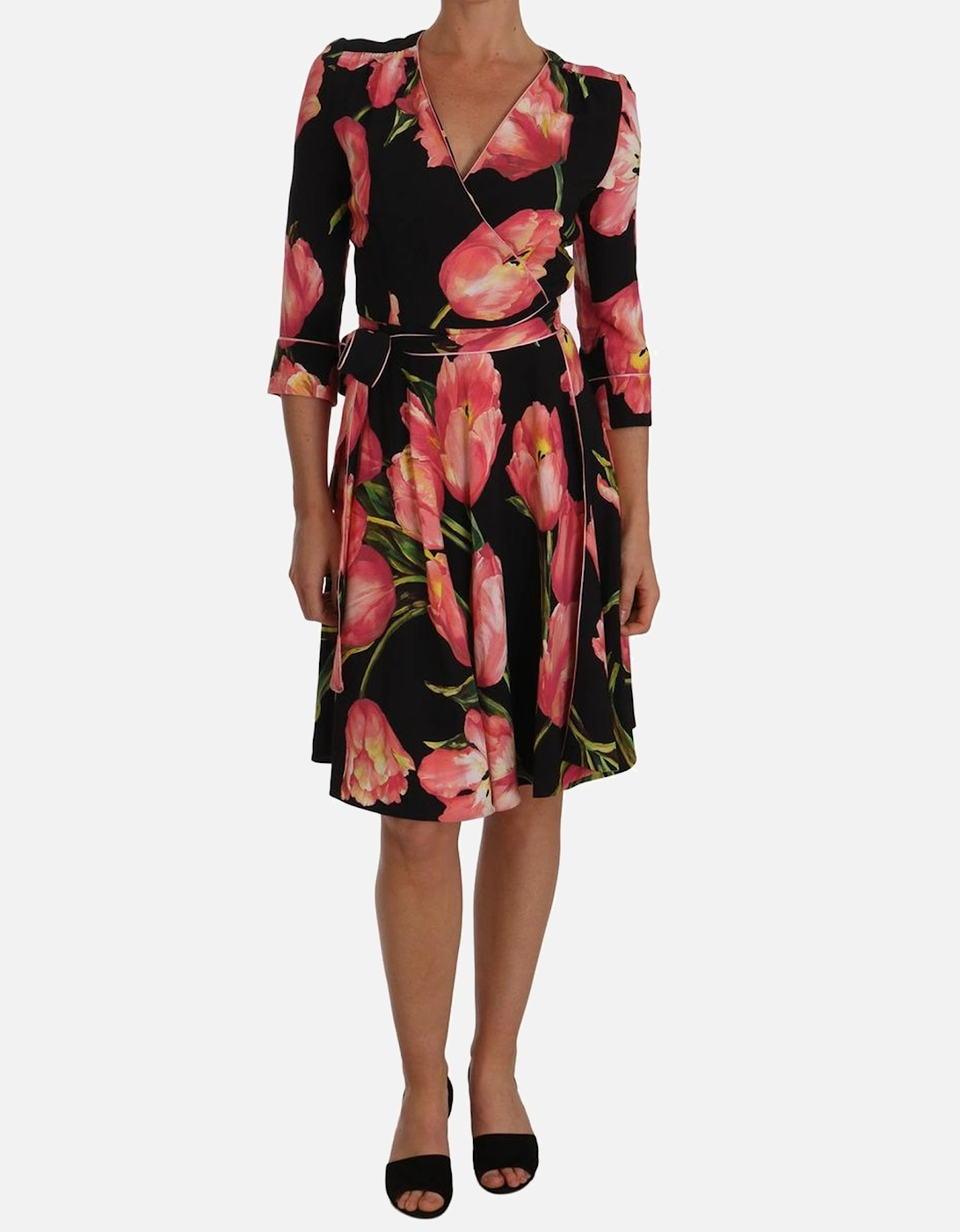 Dolce Gabbana Tulip Print Wrap Dress Women - Black Dresses, 6 of 5