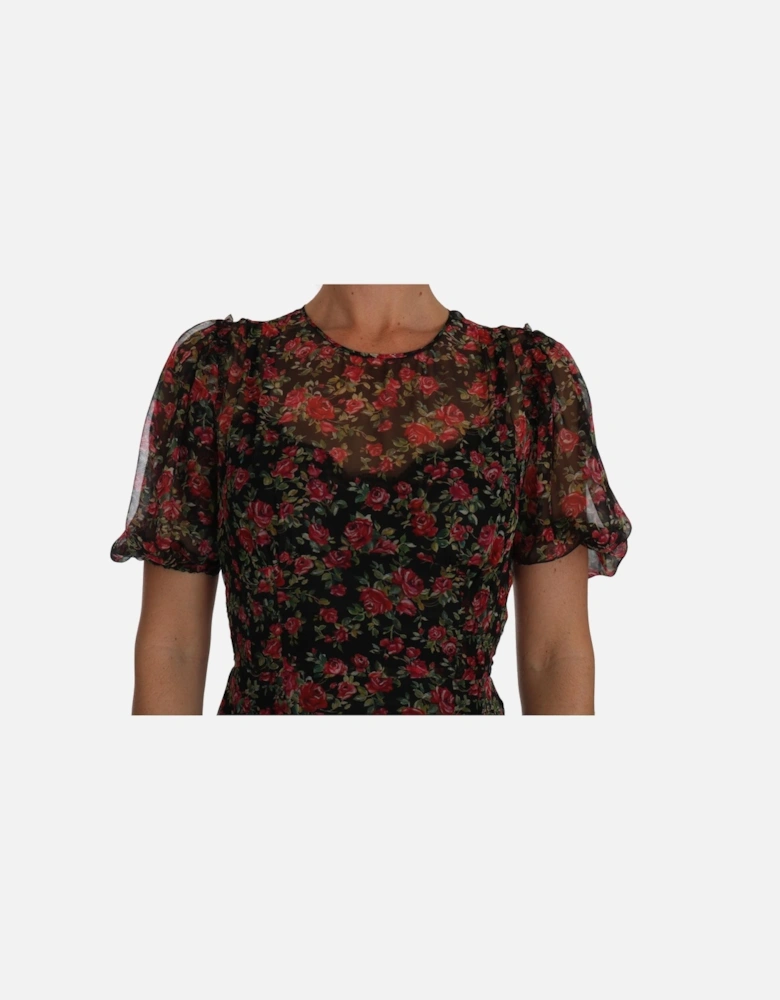 FloralPrint Silk Chiffon Gown Maxi Dress Women - Black Dresses