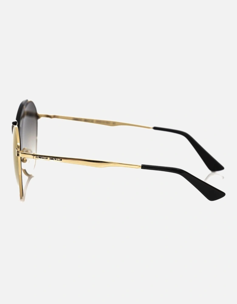 Butterfly-shaped black sunglasses with brown shaded lens. Women