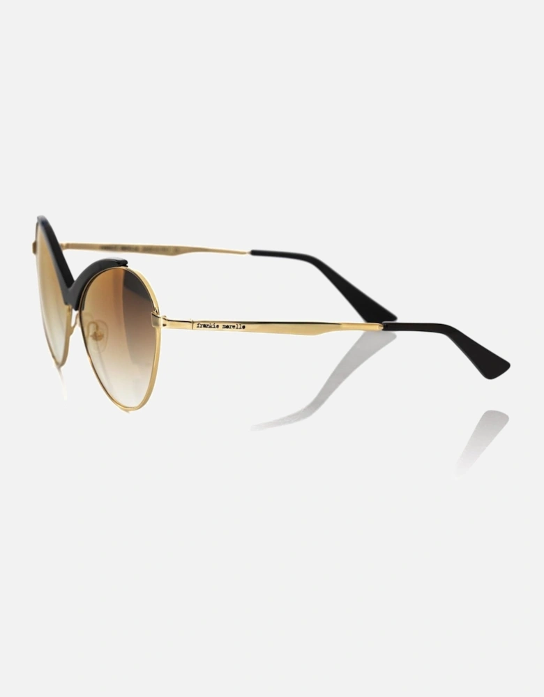 Butterfly-shaped black sunglasses with brown shaded lens. Women