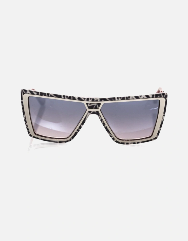 Zebra Pattern Square Sunglasses with Blue Shaded Mirror Lenses Women -