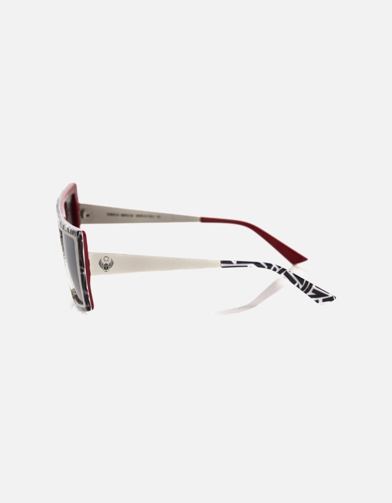 Zebra Pattern Square Sunglasses with Blue Shaded Mirror Lenses Women -