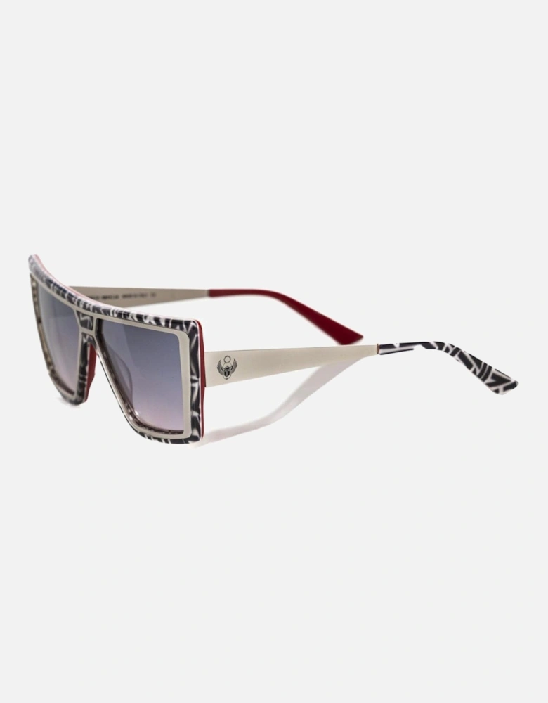 Zebra Pattern Square Sunglasses with Blue Shaded Mirror Lenses Women -