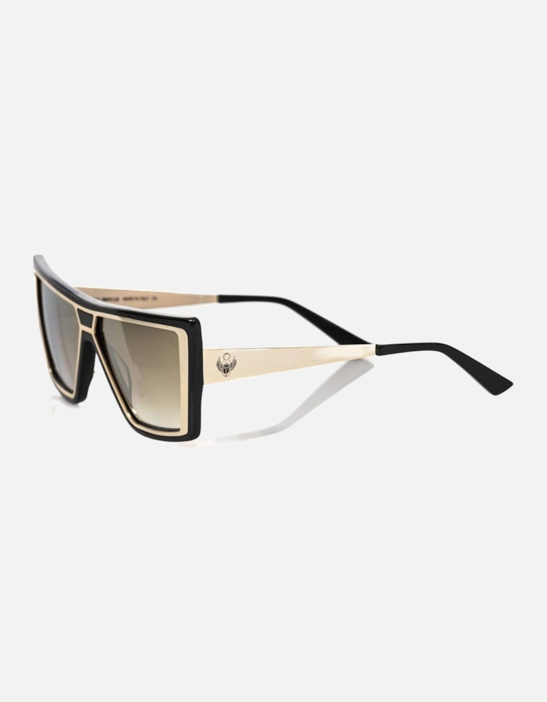 Black and Gold Square Sunglasses with Brown Shaded Mirrored Lenses