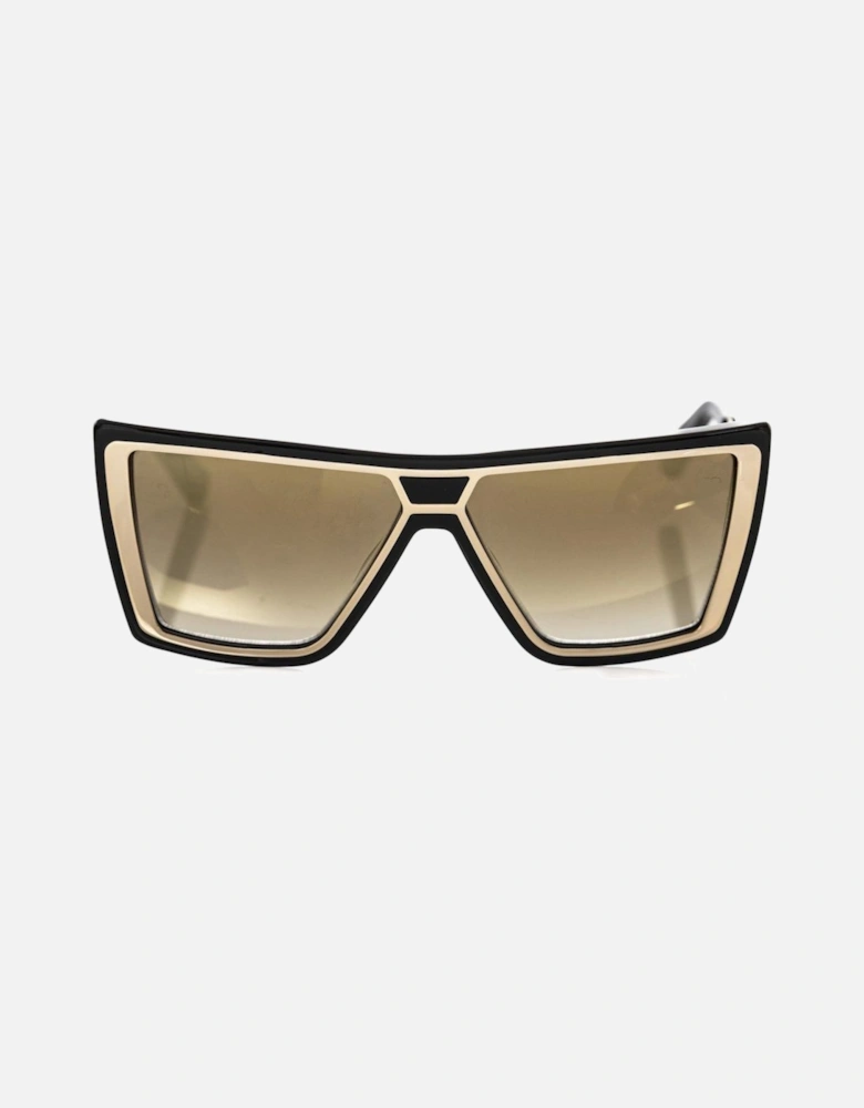 Black and Gold Square Sunglasses with Brown Shaded Mirrored Lenses