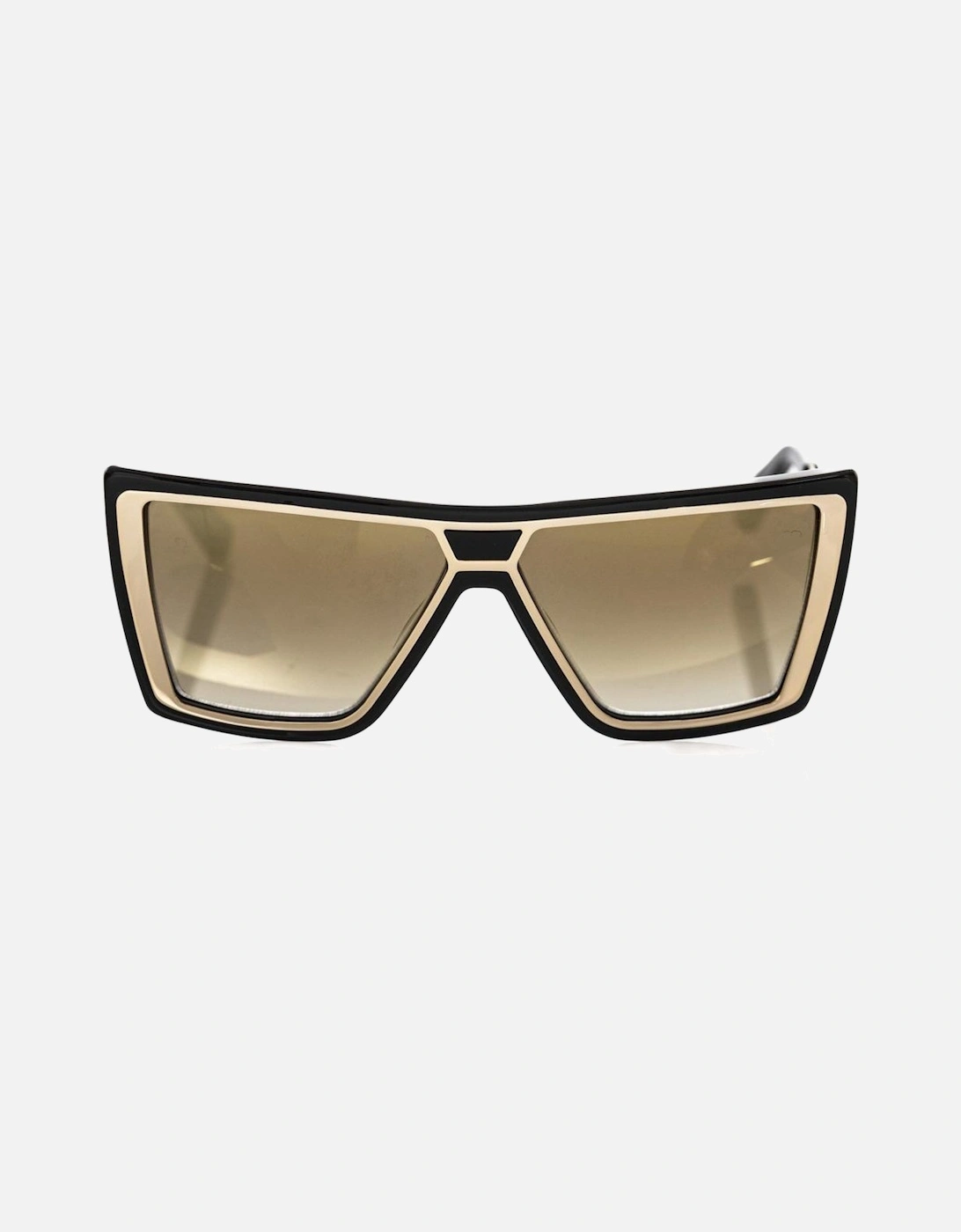 Black and Gold Square Sunglasses with Brown Shaded Mirrored Lenses, 6 of 5