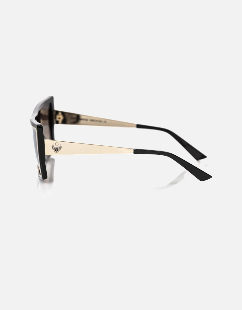 Black and Gold Square Sunglasses with Brown Shaded Mirrored Lenses