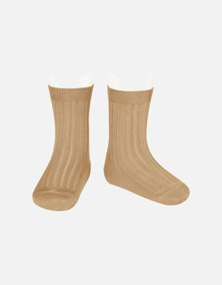 Brown Ribbed Ankle Socks