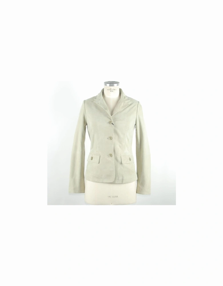 Leather Jacket with Button Closure and Pockets Women - White Jackets