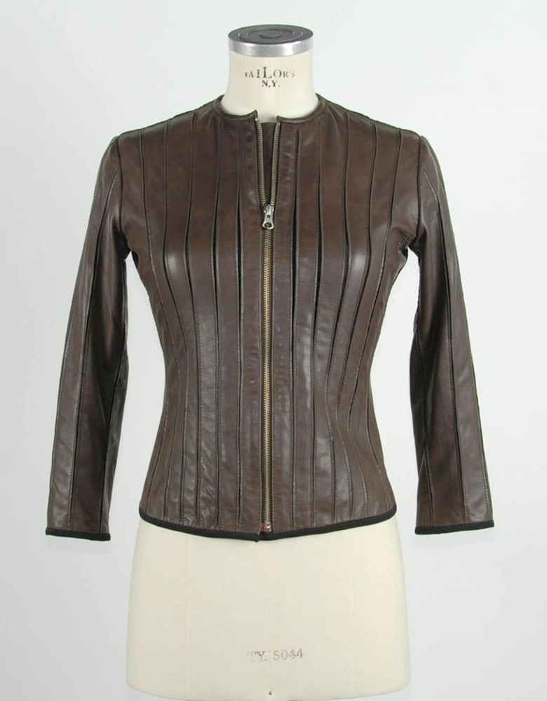 Pleated Leather Jacket Model 961 Women - Brown Jackets