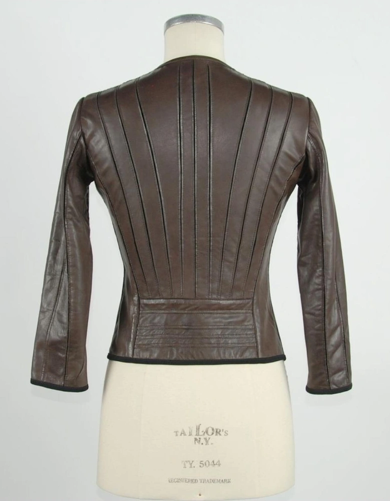 Pleated Leather Jacket Model 961 Women - Brown Jackets