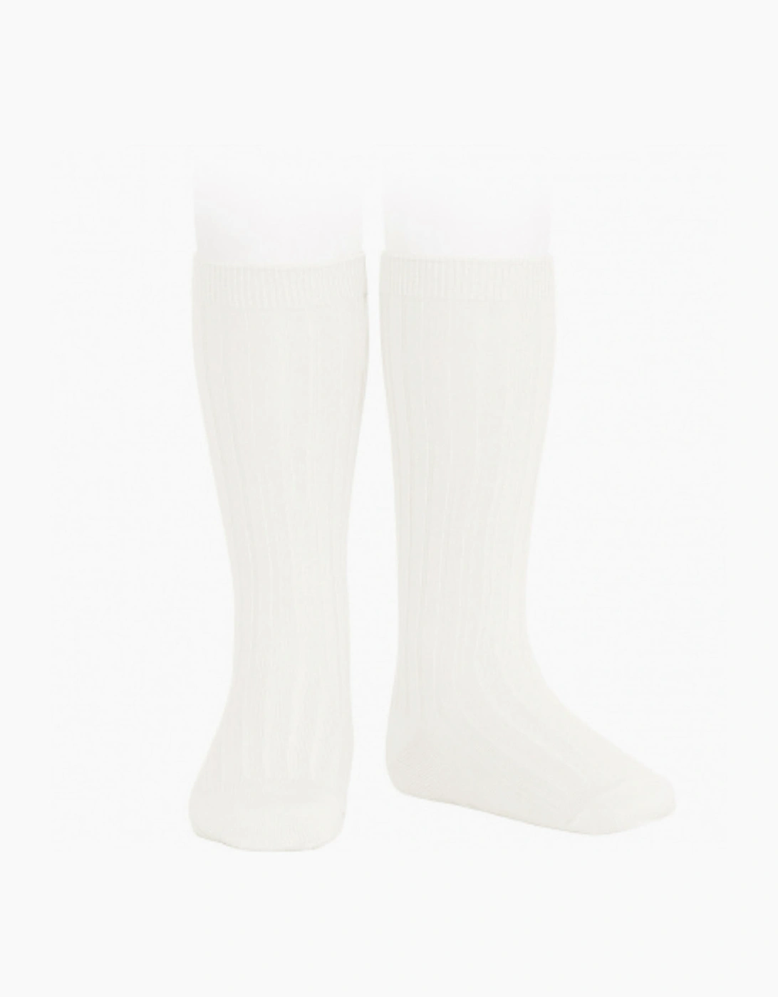 Condor Girl's Cream Ribbed Knee Socks - White/White - Size: 2 / 12-24 months