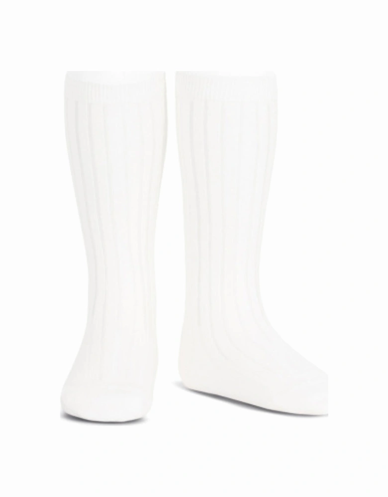 White Ribbed Knee Socks