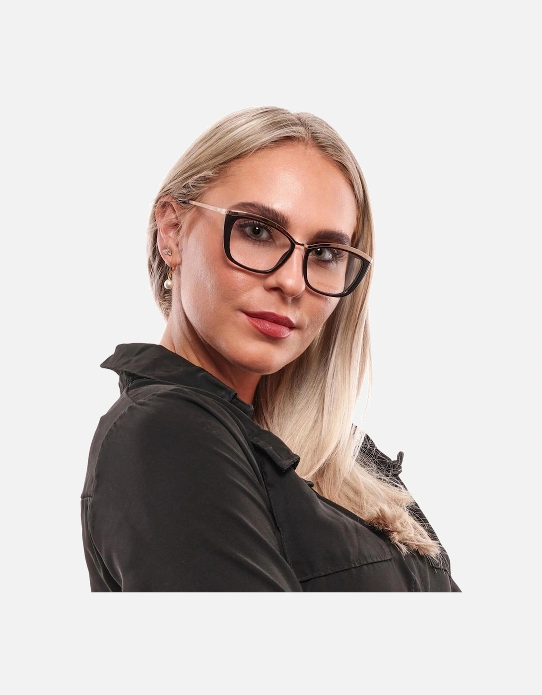 Metal & Plastic Full-Rim Eyeglasses with Branded Case Women - Black