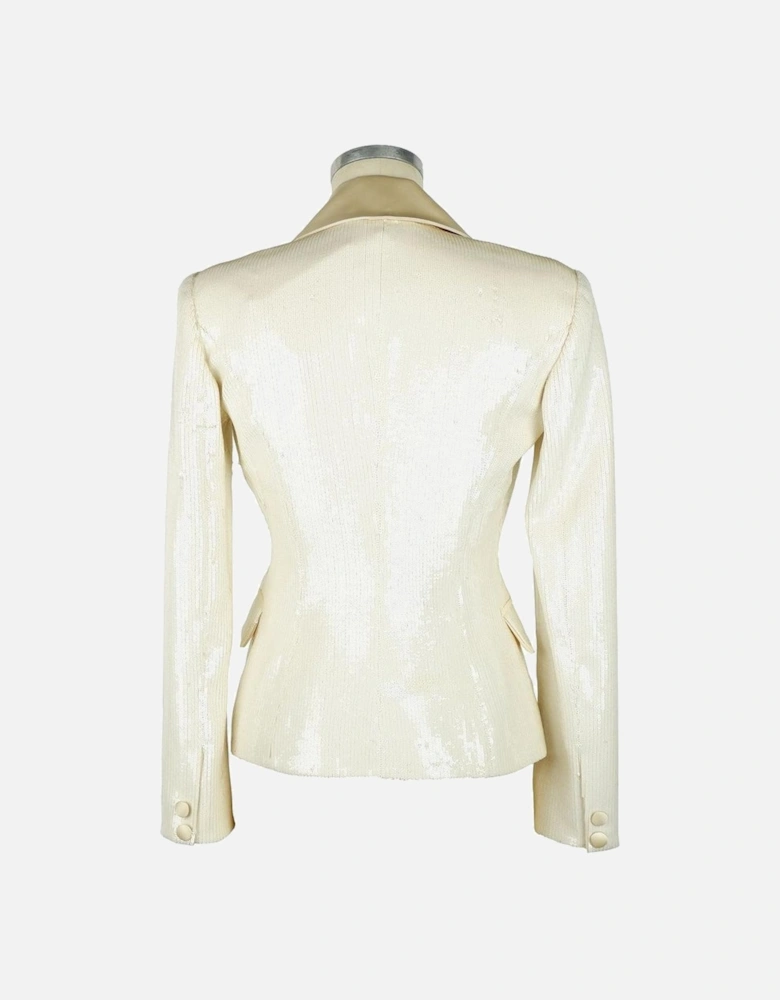 Double-Breasted Sequin Classic Jacket with Pockets Women - White Suits