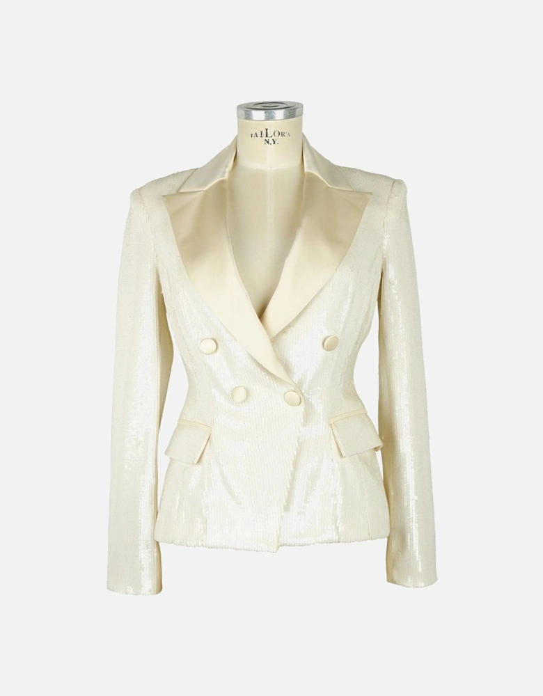 Double-Breasted Sequin Classic Jacket with Pockets Women - White Suits