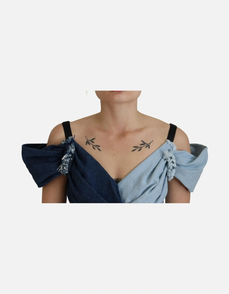 Denim Mini Dress TwoTone Wrap Style Women - Blue Dresses