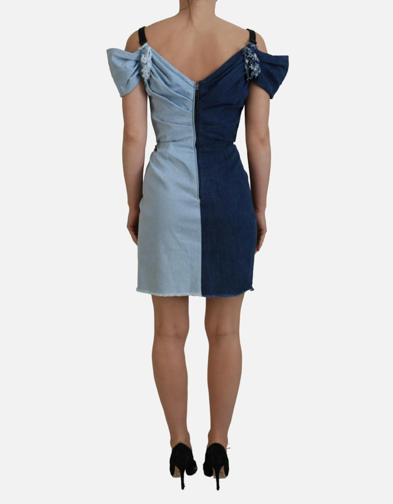 Denim Mini Dress TwoTone Wrap Style Women - Blue Dresses