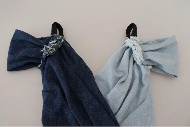 Denim Mini Dress TwoTone Wrap Style Women - Blue Dresses