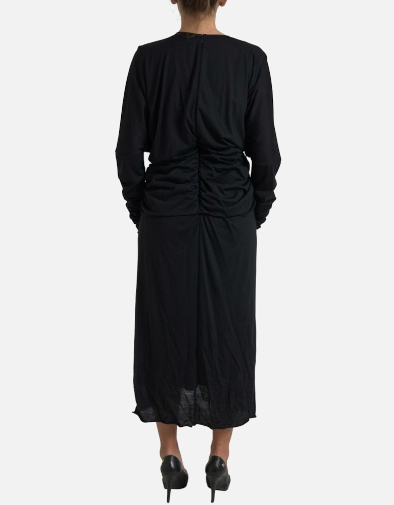 Rose Detail Midi Dress Long Sleeves Women - Black Dresses