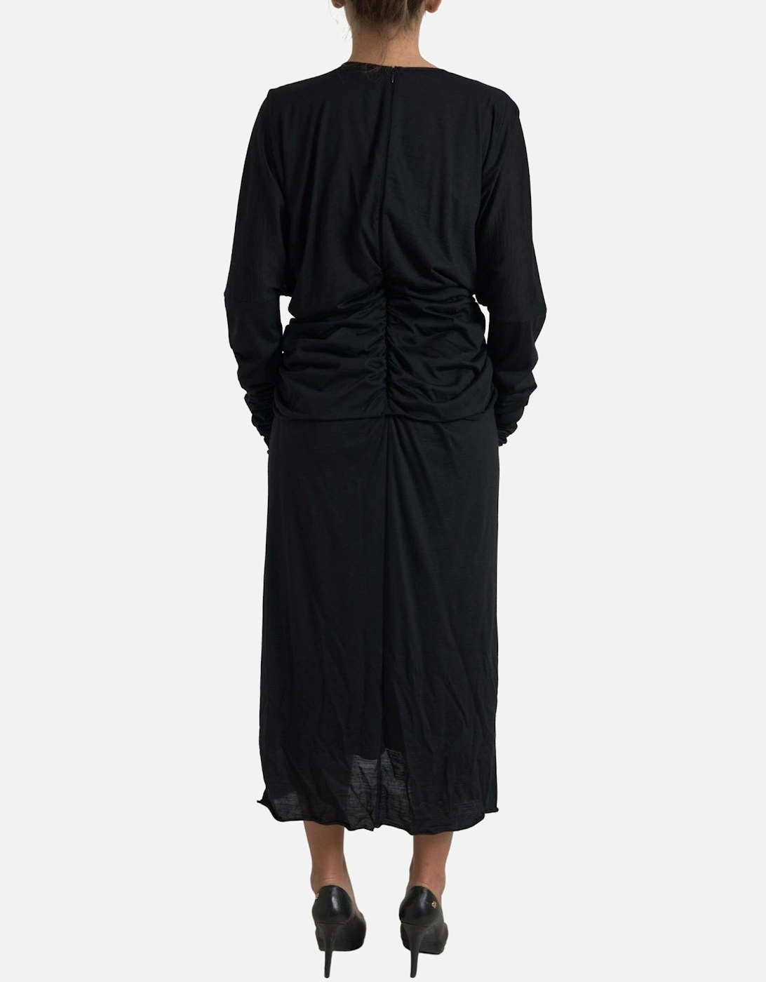 Rose Detail Midi Dress Long Sleeves Women - Black Dresses