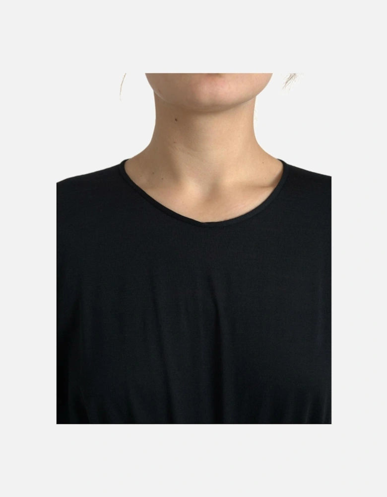 Rose Detail Midi Dress Long Sleeves Women - Black Dresses