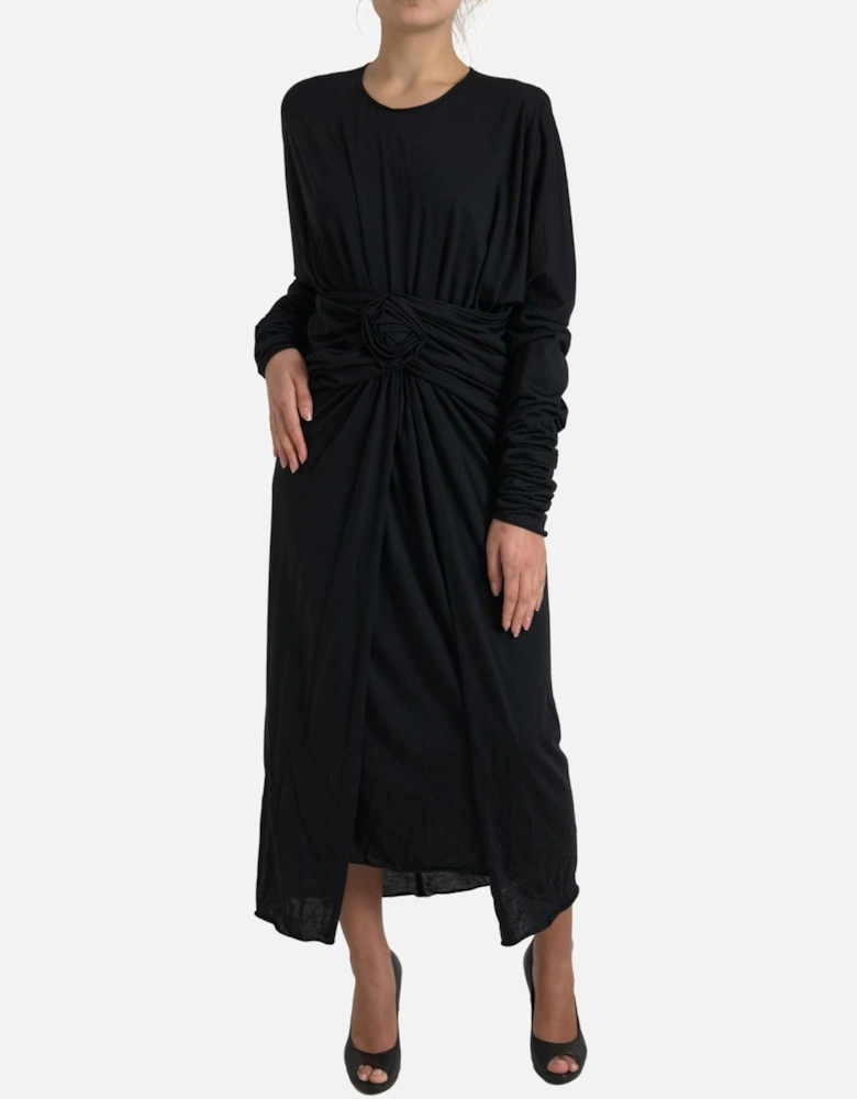 Rose Detail Midi Dress Long Sleeves Women - Black Dresses