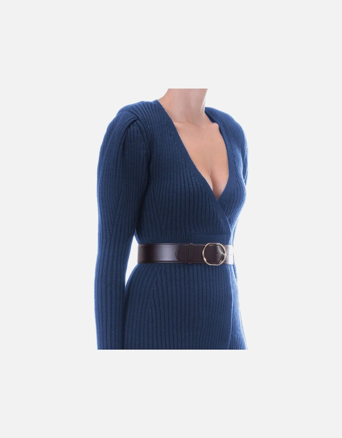 Knit Mini Dress EL8016 VNeck Women - Blue Dresses