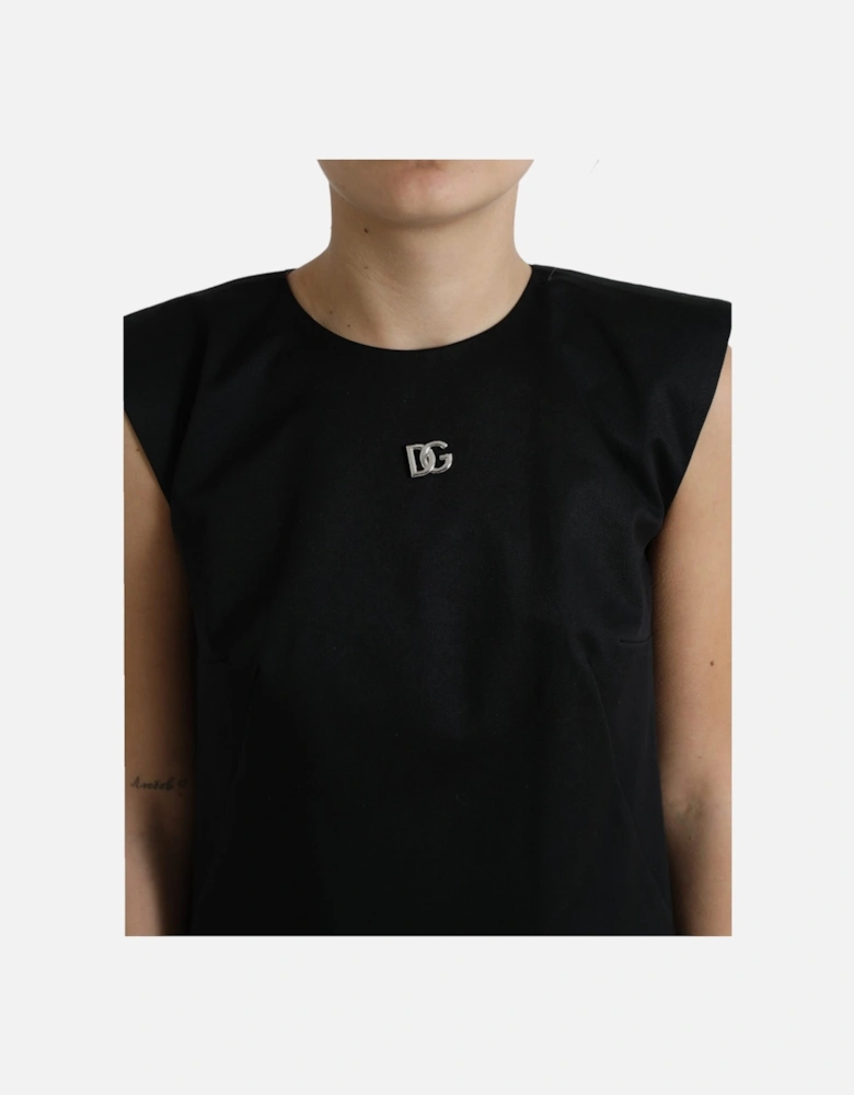 Sleeveless A-Line Mini Dress with Zipper Closure and Logo Details