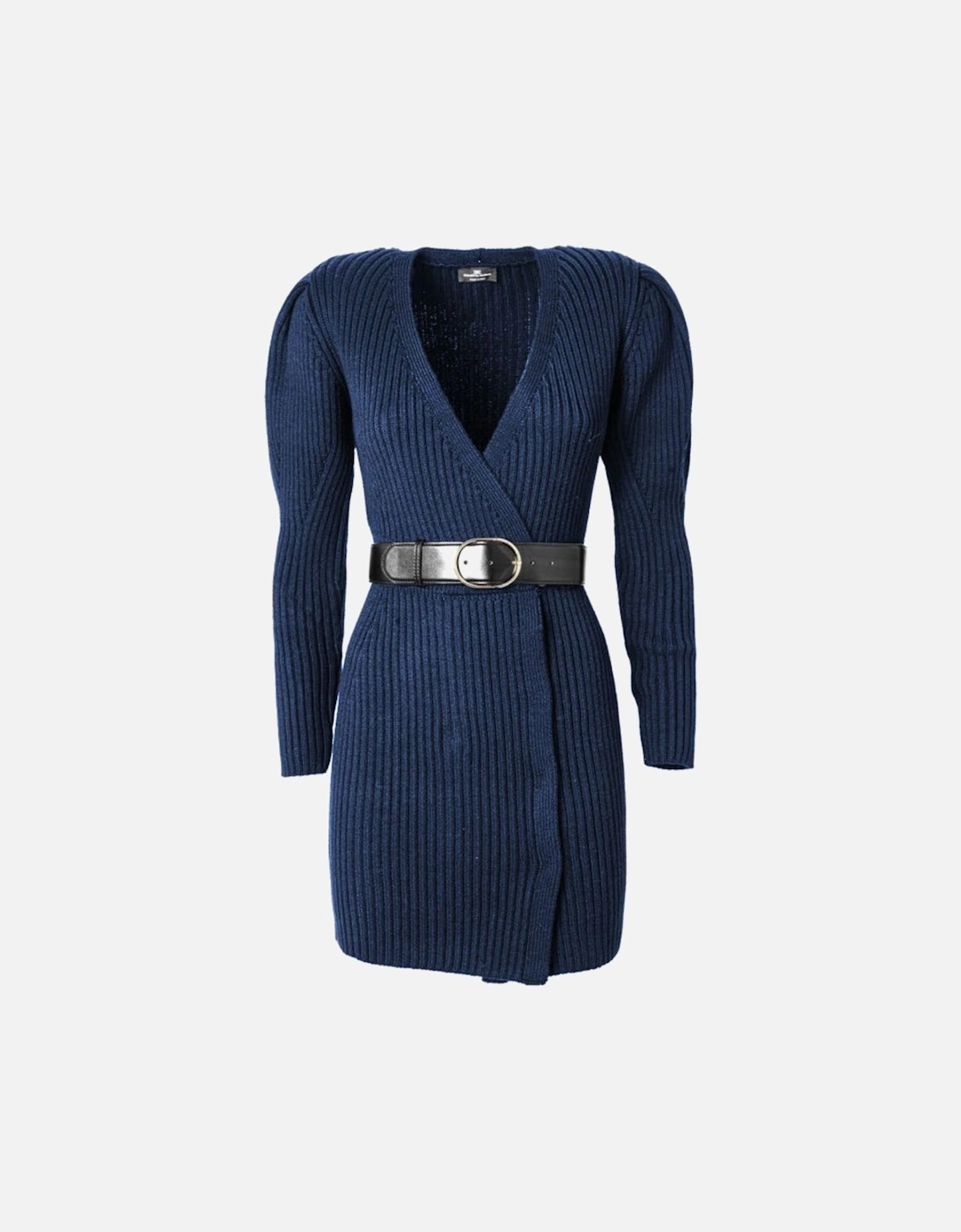 Knit Mini Dress EL8016 VNeck Women - Blue Dresses