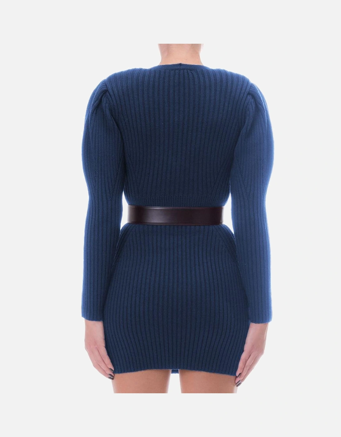 Knit Mini Dress EL8016 VNeck Women - Blue Dresses