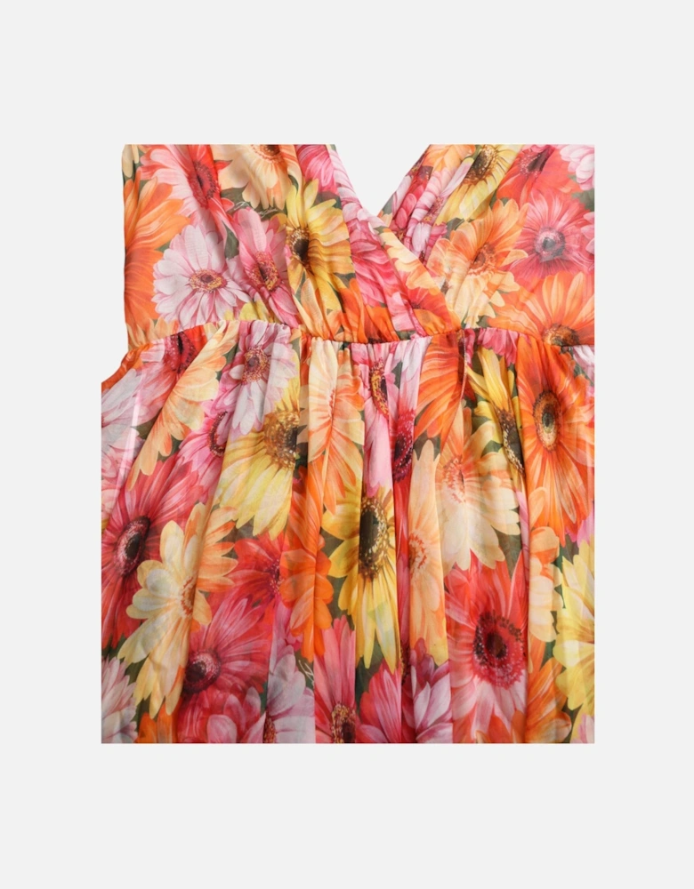 Floral Print Silk Dress with Ruched Detailing and Flared Skirt Women -