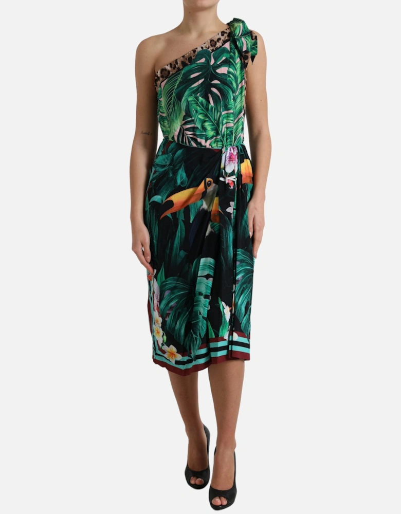 OneShoulder Tropical Print Midi Dress Women - Green Dresses