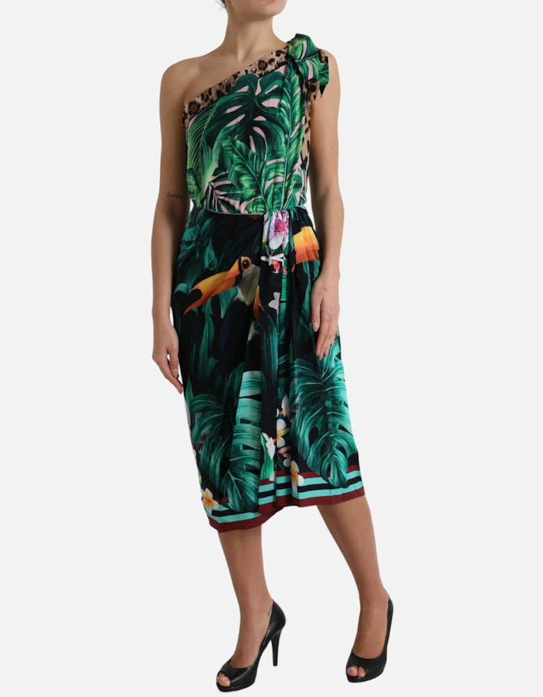 OneShoulder Tropical Print Midi Dress Women - Green Dresses