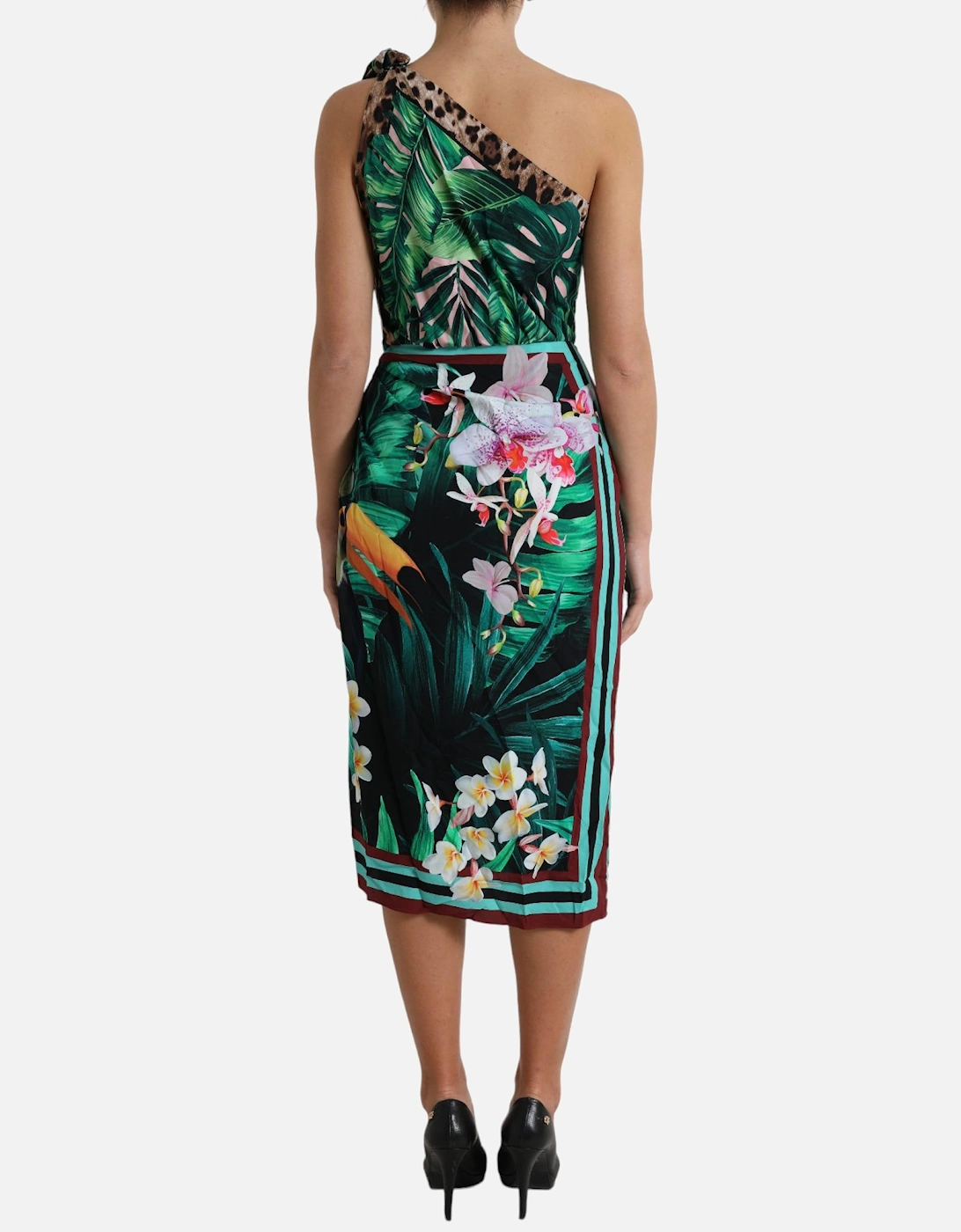 OneShoulder Tropical Print Midi Dress Women - Green Dresses