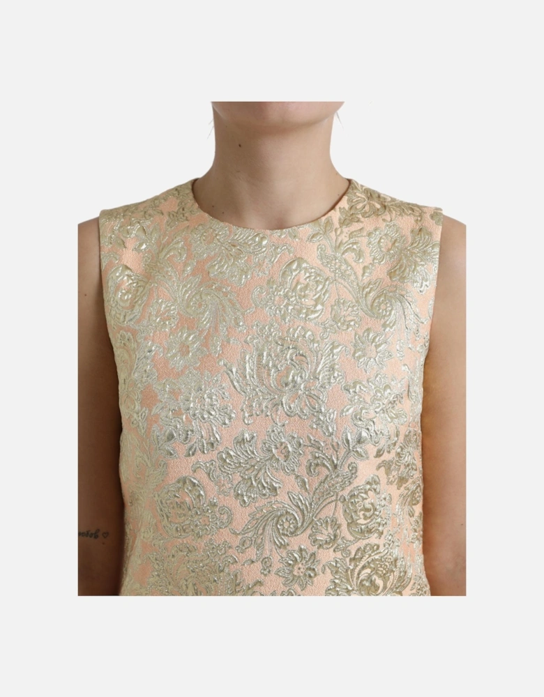 Brocade Mini Dress Floral Embroidered Women - Beige Dresses