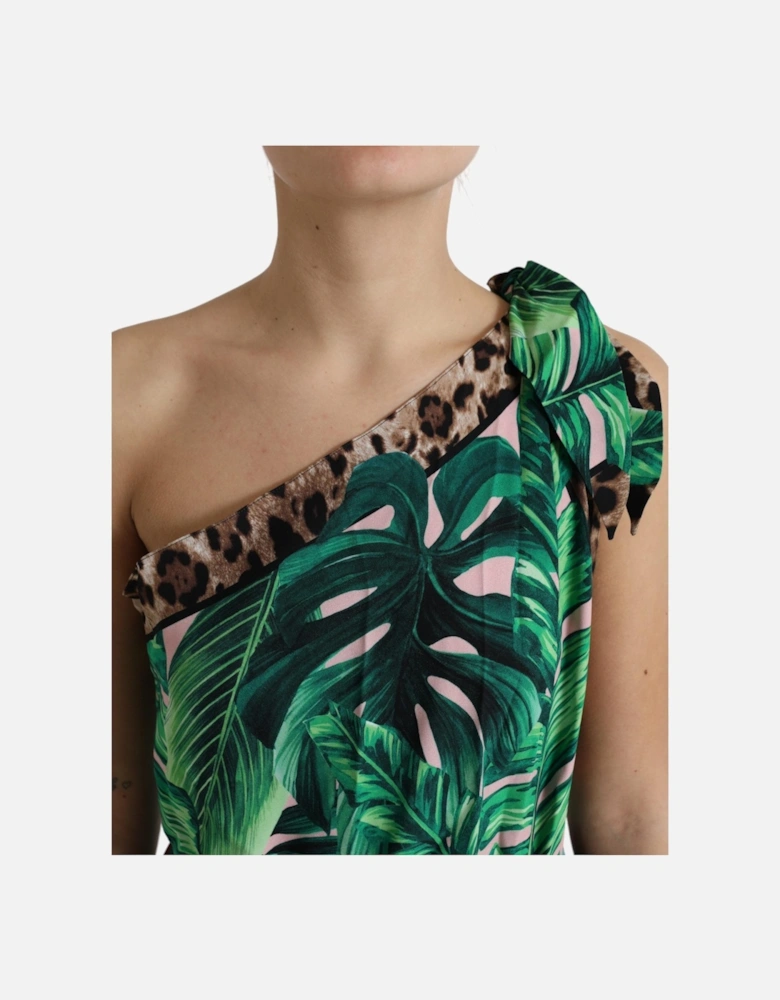 OneShoulder Tropical Print Midi Dress Women - Green Dresses
