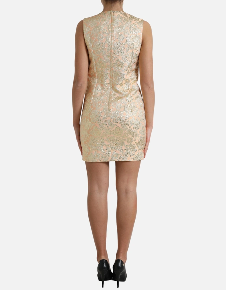 Brocade Mini Dress Floral Embroidered Women - Beige Dresses