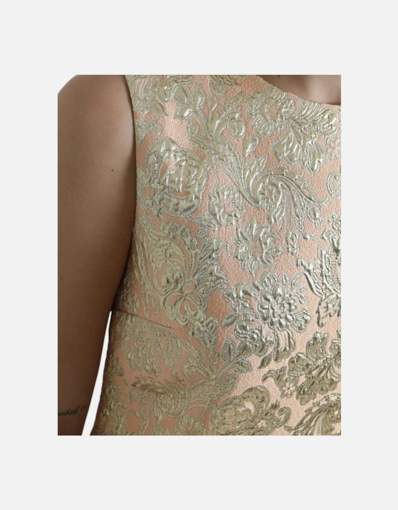 Brocade Mini Dress Floral Embroidered Women - Beige Dresses
